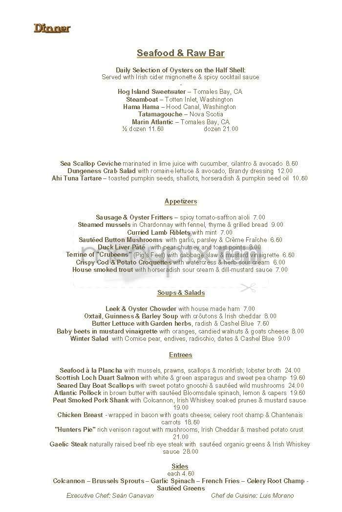 O'Reilly's Holy Grail - San Francisco, CA menu_pic