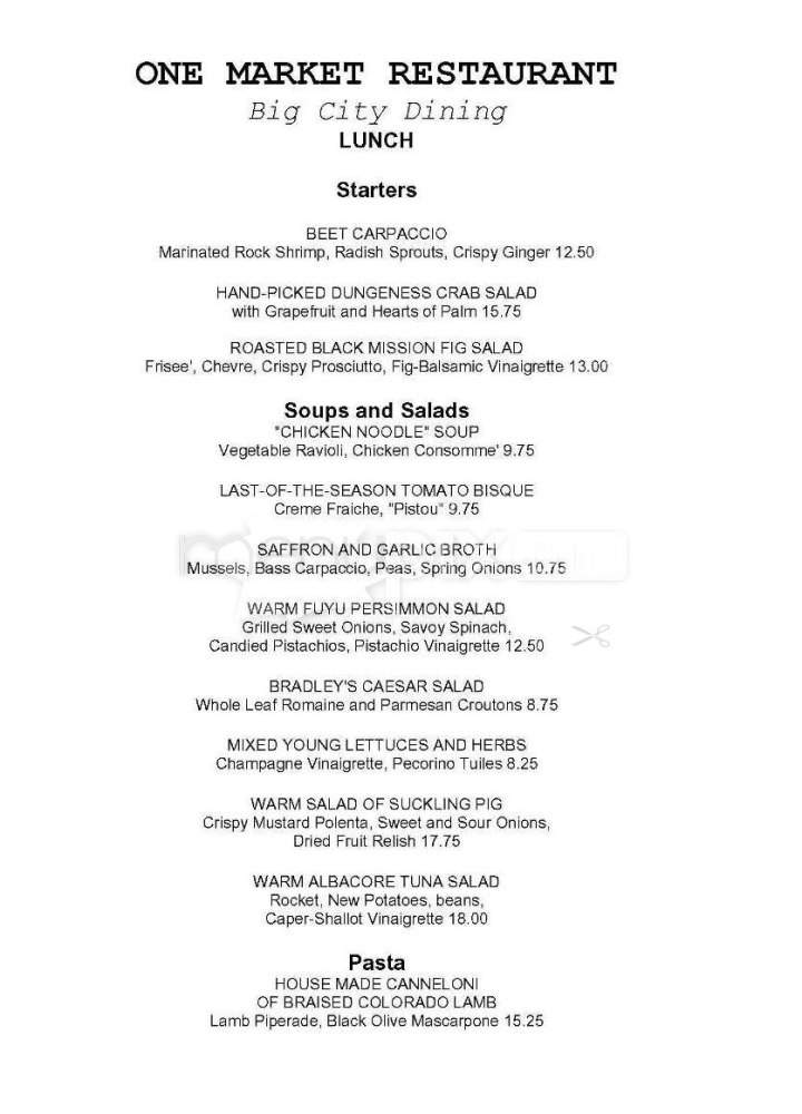 One Market Restaurant - San Francisco, CA menu_pic