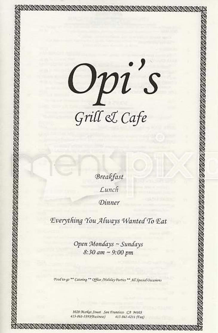 Opi's Grill and Cafe - San Francisco, CA menu_pic