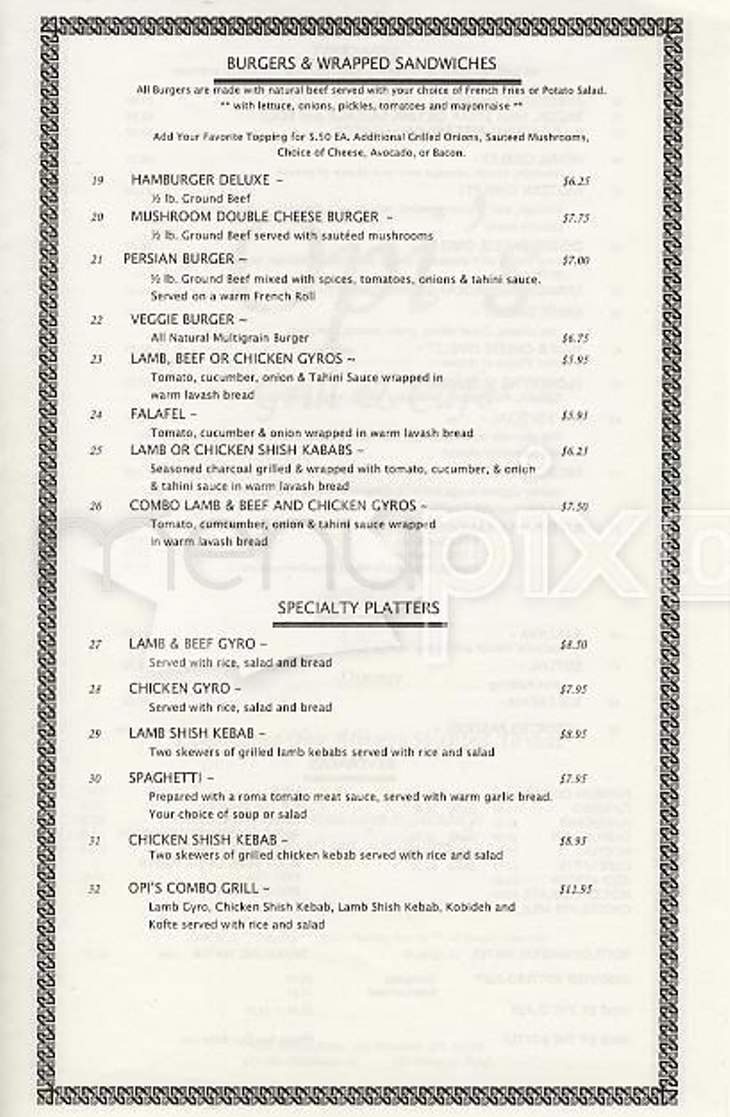 Opi's Grill and Cafe - San Francisco, CA menu_pic