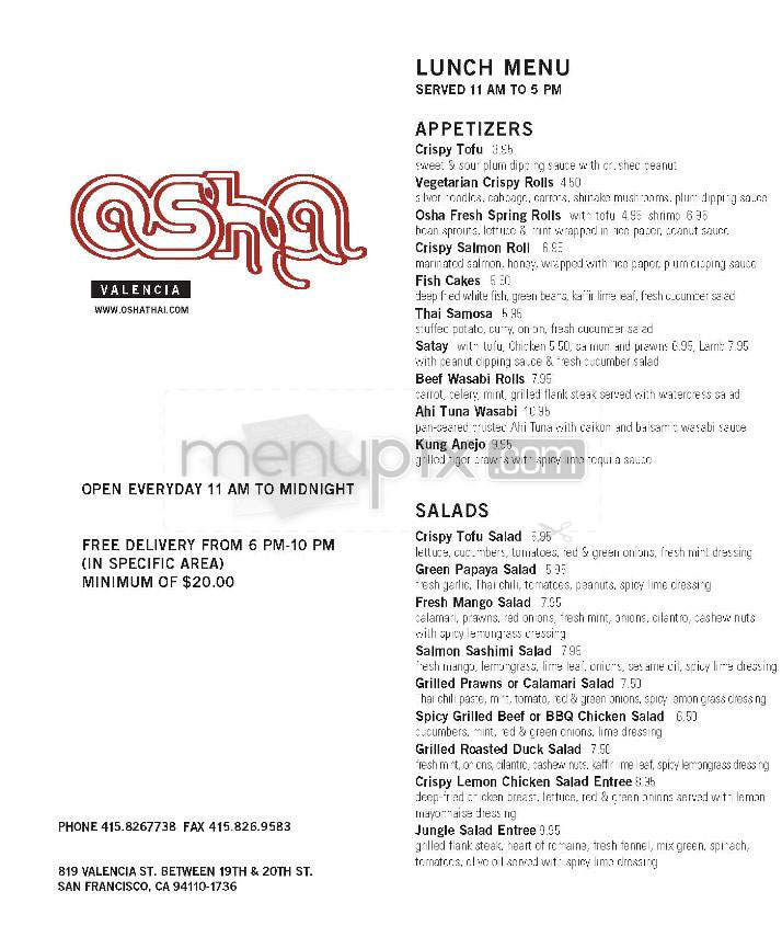 Osha Thai - San Francisco, CA menu_pic