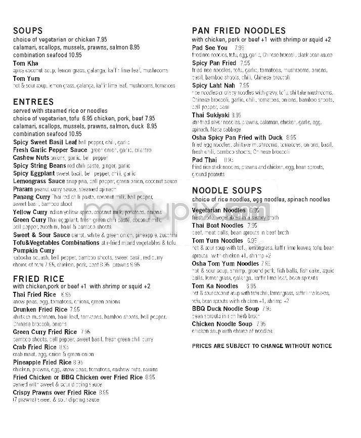 Osha Thai - San Francisco, CA menu_pic