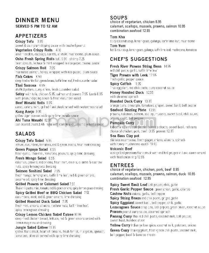 Osha Thai - San Francisco, CA menu_pic