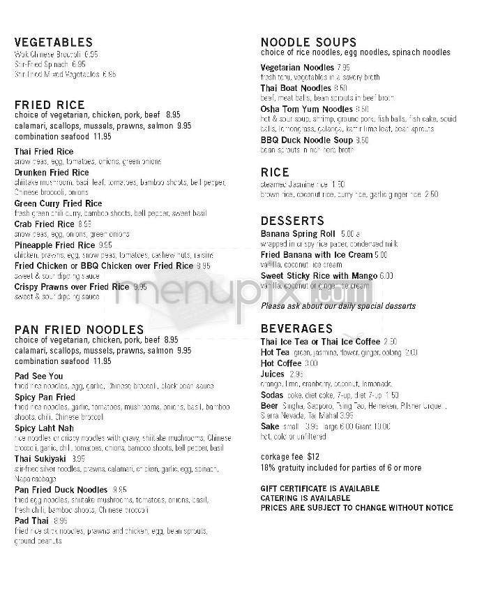 Osha Thai - San Francisco, CA menu_pic