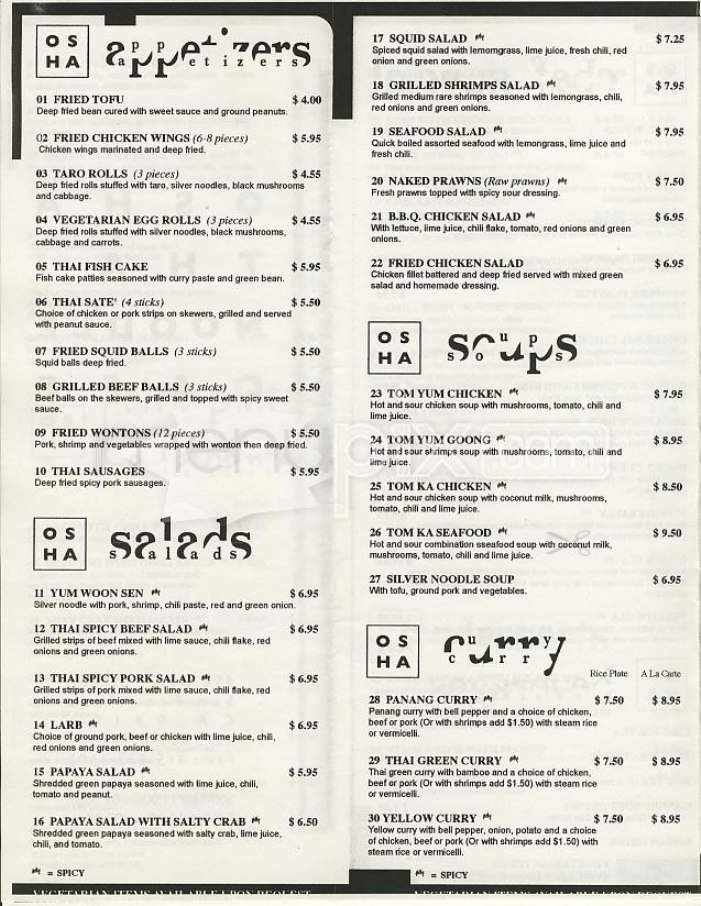 Osha Thai Noodle Cafe - San Francisco, CA menu_pic