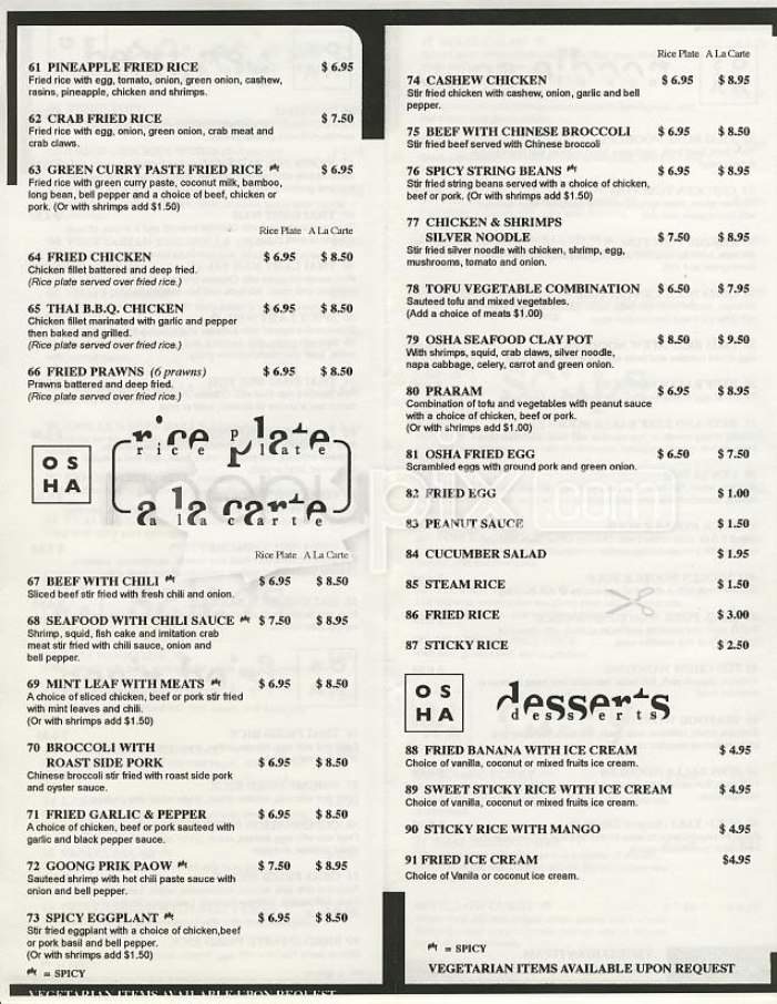 Osha Thai Noodle Cafe - San Francisco, CA menu_pic