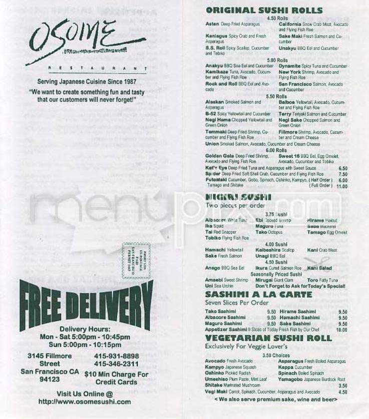 Osome - San Francisco, CA menu_pic