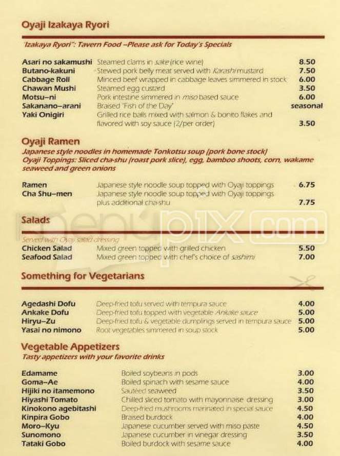 Oyaji Restaurant - San Francisco, CA menu_pic