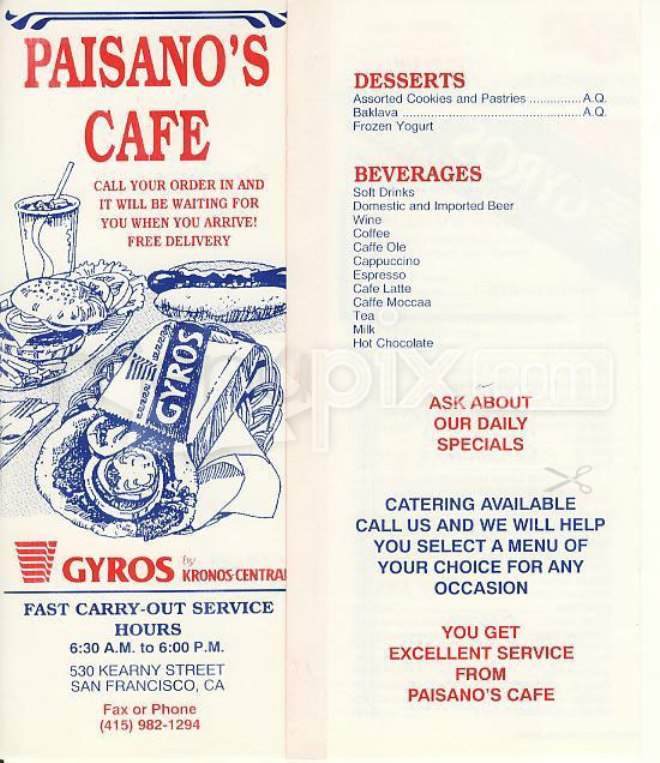 Paisano's Cafe - San Francisco, CA menu_pic