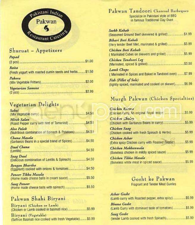 Pakwan - San Francisco, CA menu_pic