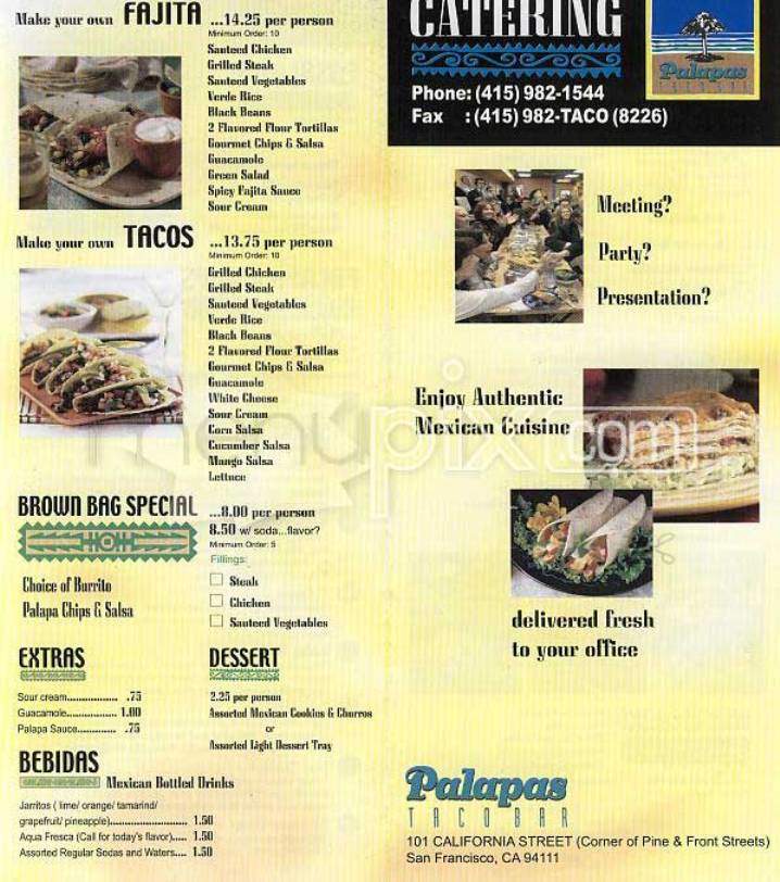 Palapas Taco Bar - San Francisco, CA menu_pic