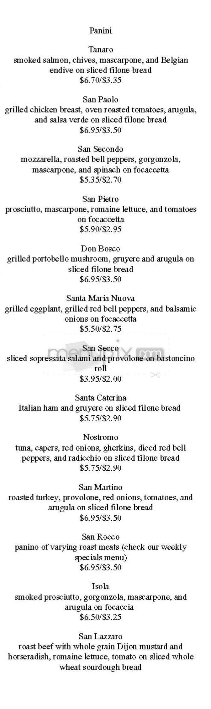 Palio Paninoteca - San Francisco, CA menu_pic