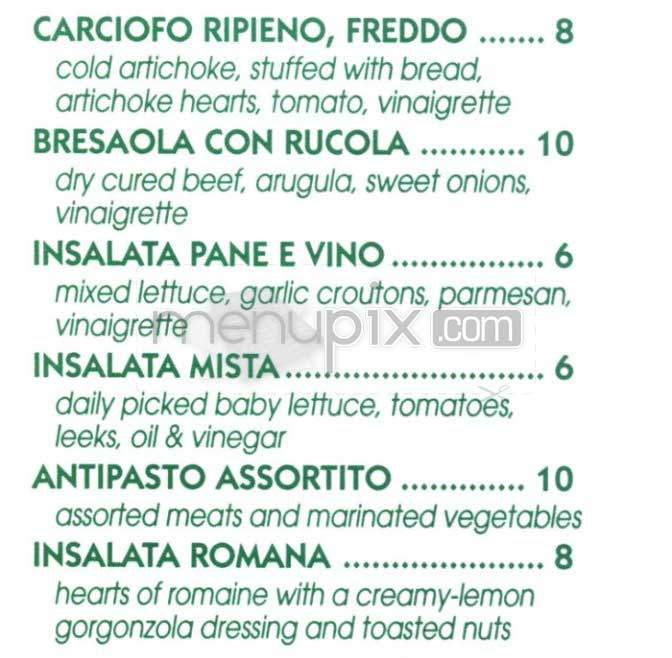 Pane E Vino - San Francisco, CA menu_pic