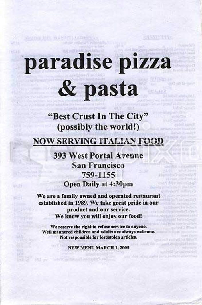 Paradise Pizza - Panama City Beach, FL menu_pic