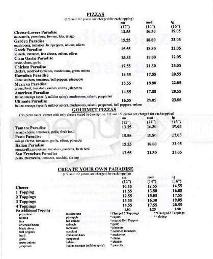 Paradise Pizza - Panama City Beach, FL menu_pic
