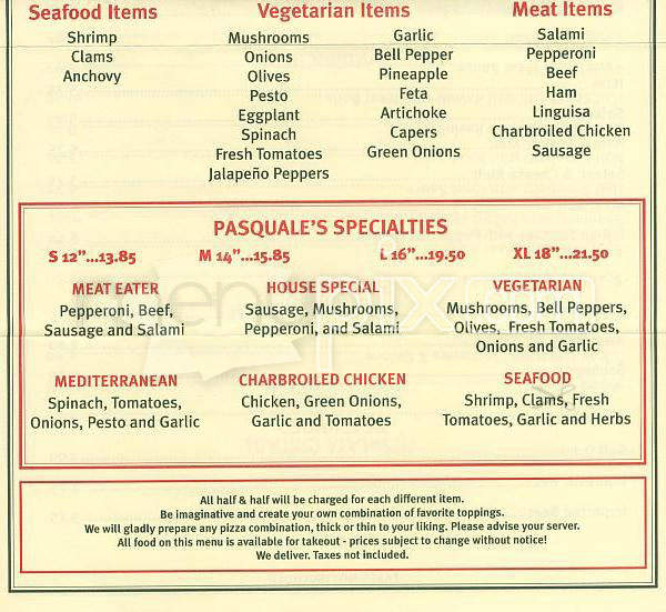 Pasquale's - San Francisco, CA menu_pic