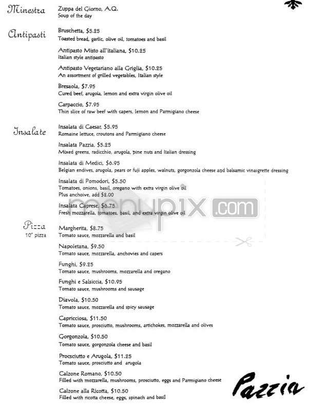 Pazzia Caffe Pizzeria - San Francisco, CA menu_pic