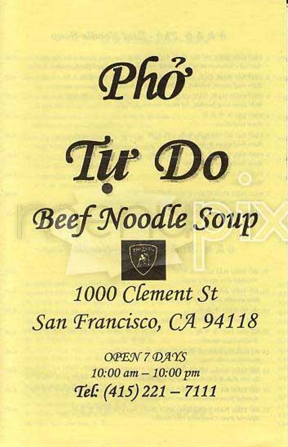 Pho Tu Do - San Francisco, CA menu_pic