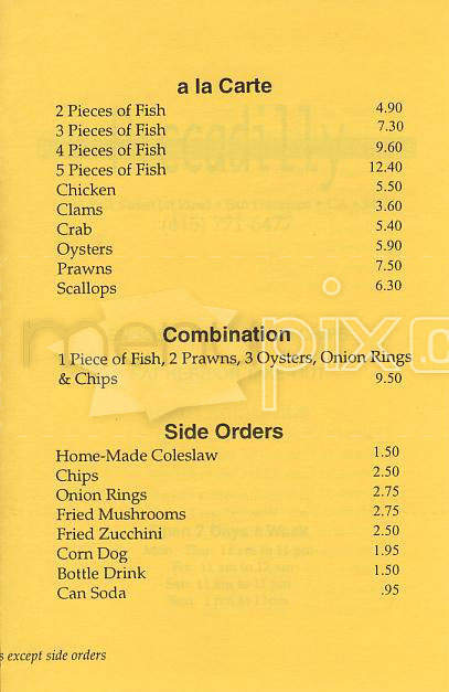 Piccadilly Fish & Chips - San Francisco, CA menu_pic