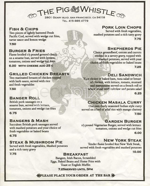 Pig & Whistle - San Francisco, CA menu_pic