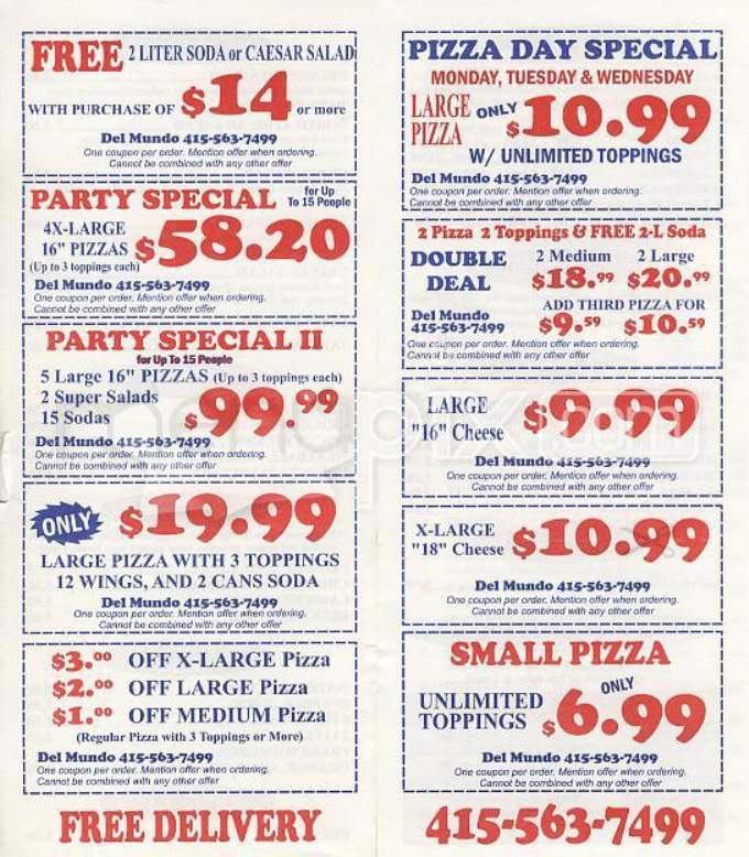 Pizza Del Mundo - San Francisco, CA menu_pic