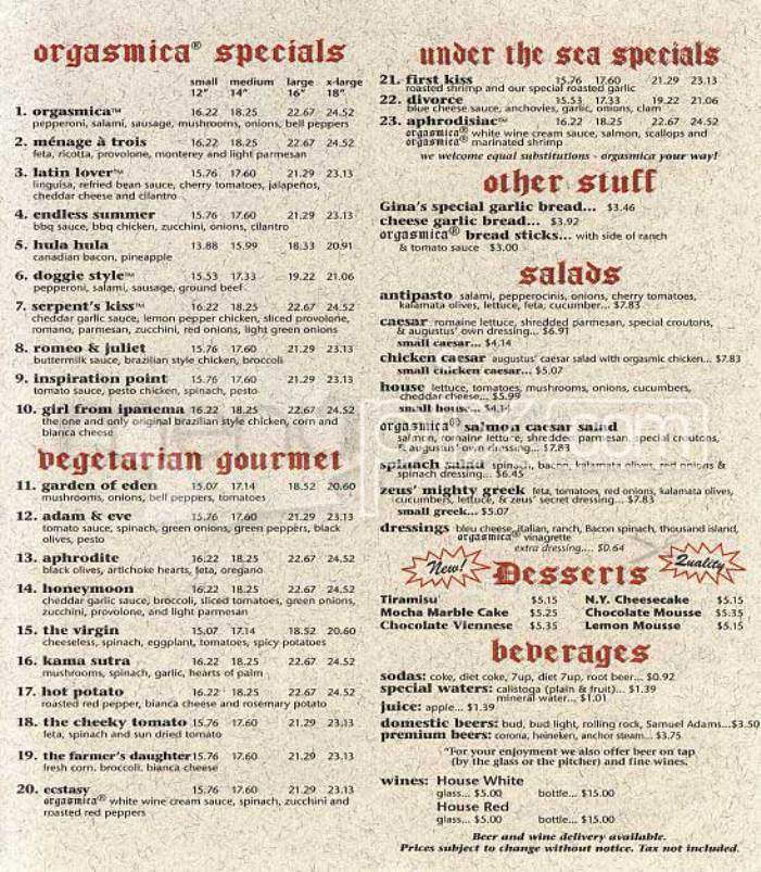 Pizza Orgasmica - San Francisco, CA menu_pic
