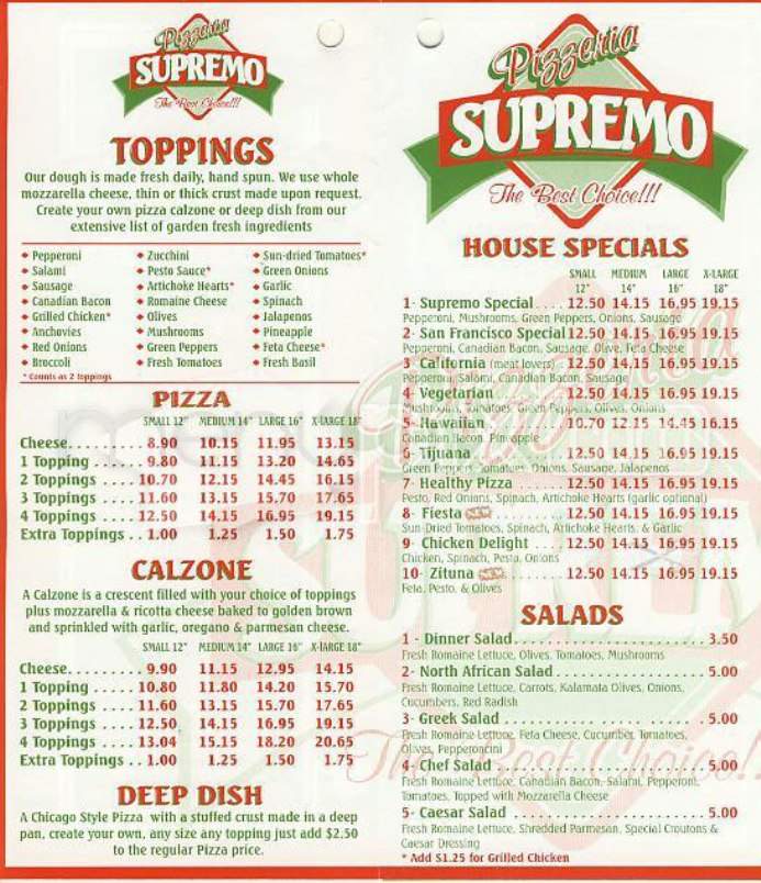 Pizzeria Supremo - San Francisco, CA menu_pic