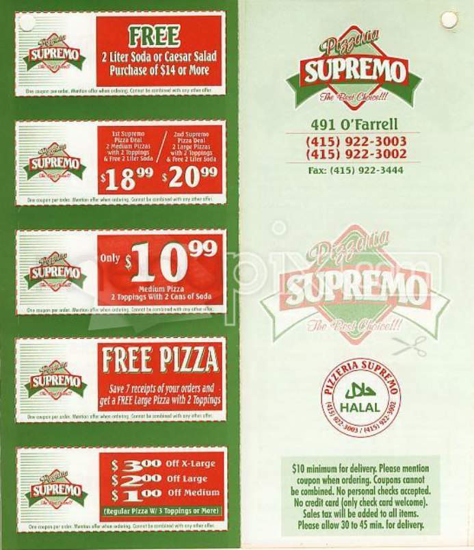 Pizzeria Supremo - San Francisco, CA menu_pic