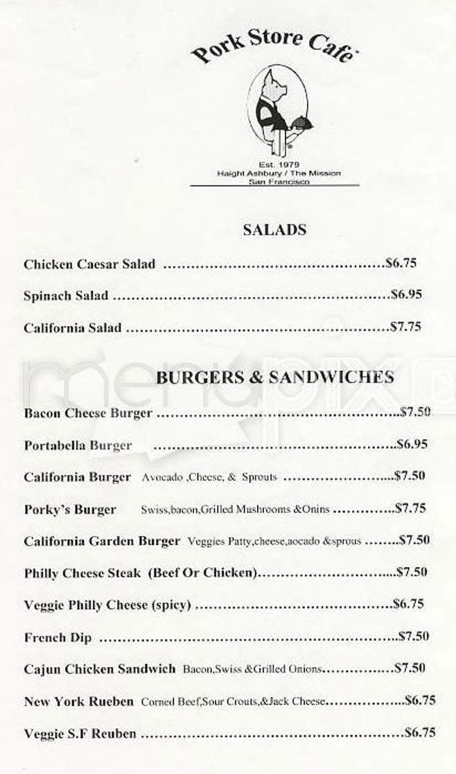 Pork Sotre Cafe Valencia - San Francisco, CA menu_pic