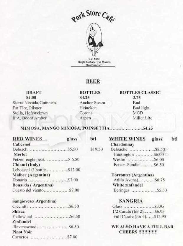 Pork Sotre Cafe Valencia - San Francisco, CA menu_pic