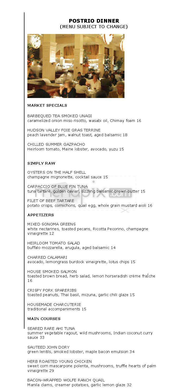 Postrio Restaurant - San Francisco, CA menu_pic