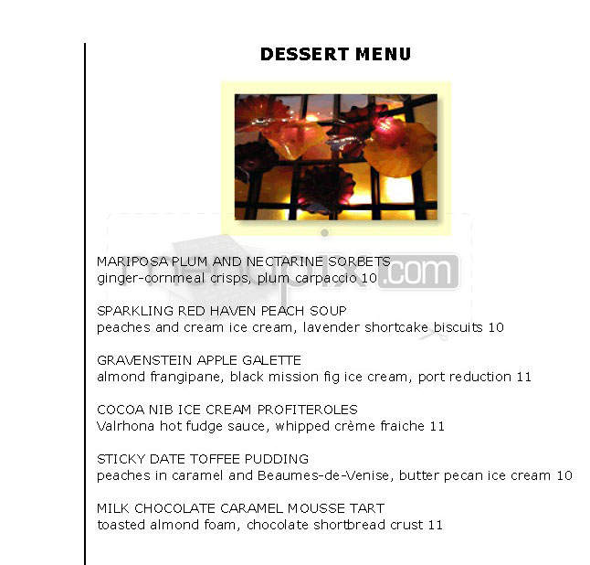 Postrio Restaurant - San Francisco, CA menu_pic