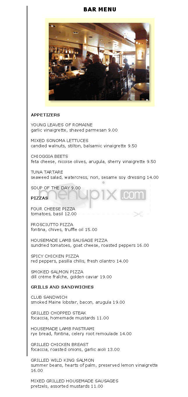 Postrio Restaurant - San Francisco, CA menu_pic