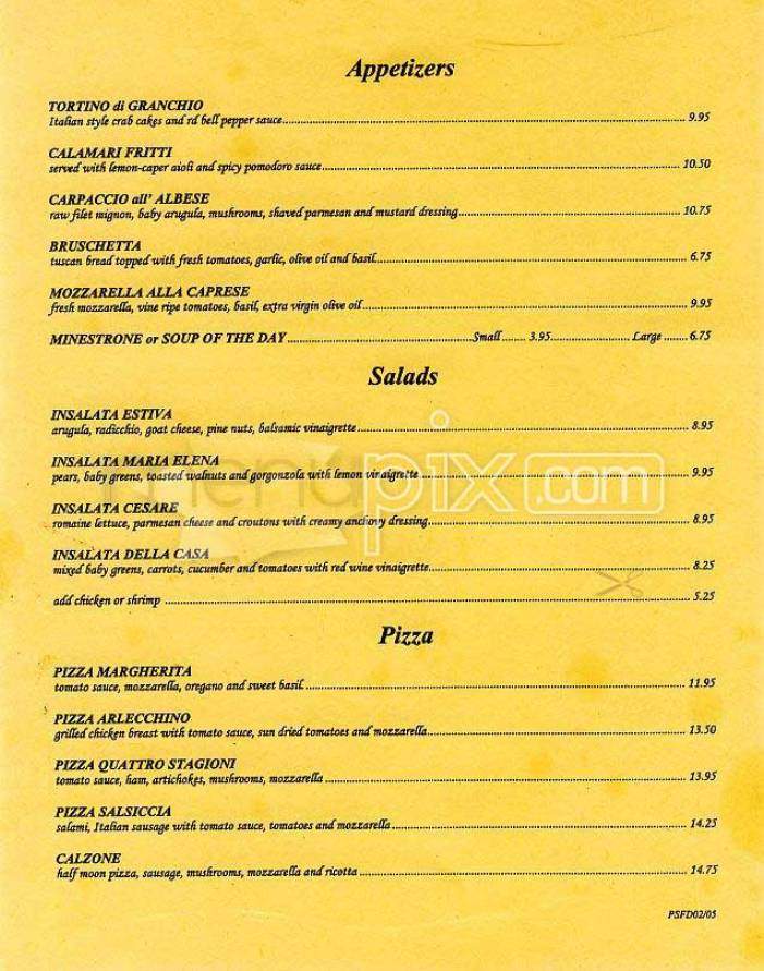 Prego Northern Italian - San Francisco, CA menu_pic
