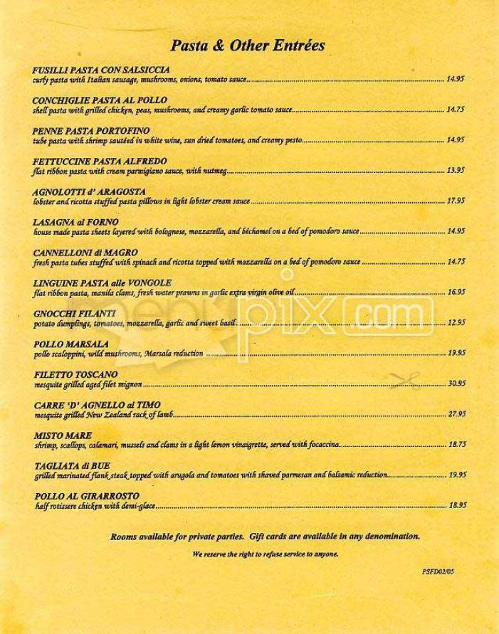 Prego Northern Italian - San Francisco, CA menu_pic