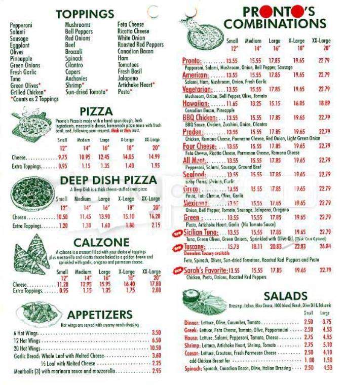 Pronto Pizza - San Francisco, CA menu_pic