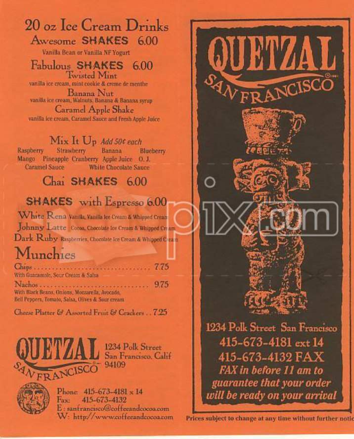 Quetzal Internet Cafe - San Francisco, CA menu_pic