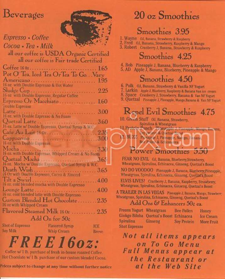 Quetzal Internet Cafe - San Francisco, CA menu_pic