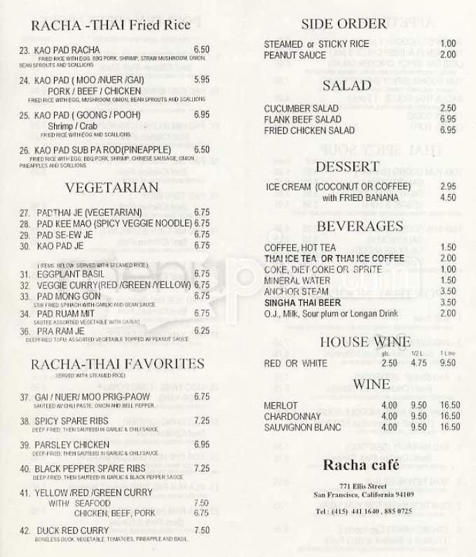 Racha Cafe - San Francisco, CA menu_pic