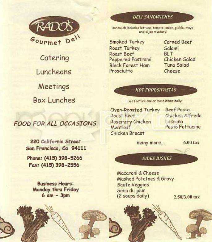 Rado's Gourmet Deli - San Francisco, CA menu_pic
