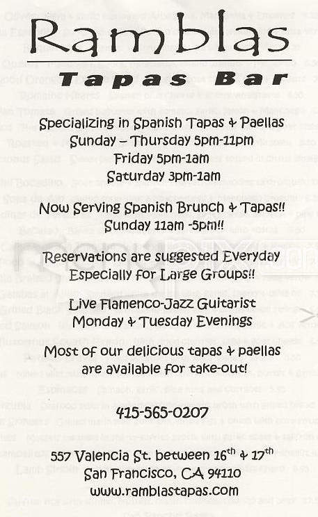 Ramblas Tapas - San Francisco, CA menu_pic
