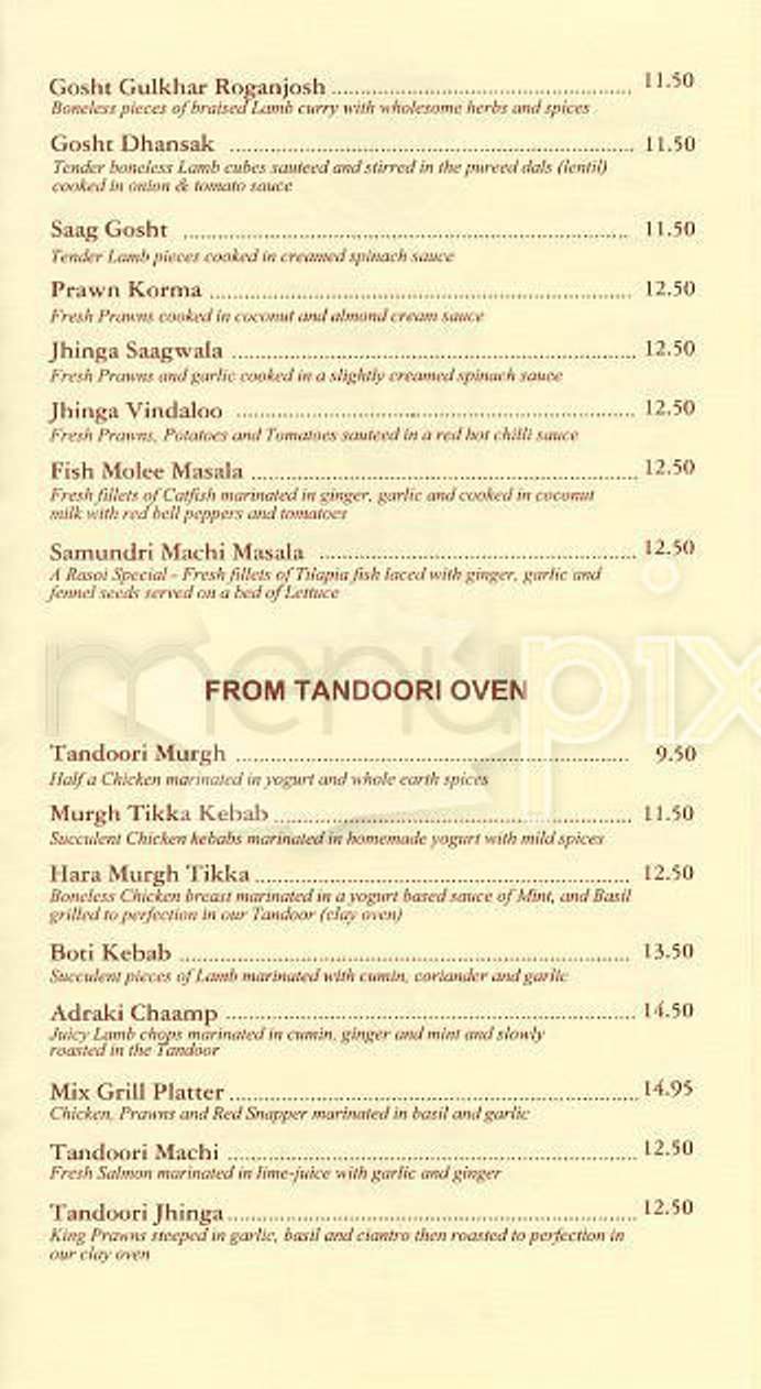 Rasoi - Indian Cuisine - Joplin, MO menu_pic