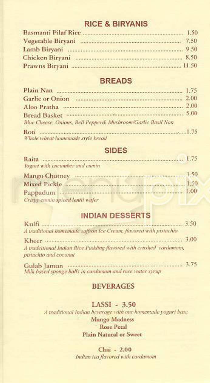 Rasoi - Indian Cuisine - Joplin, MO menu_pic