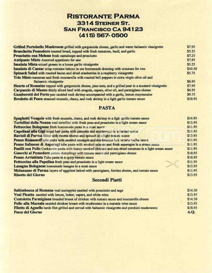 Ristorante Parma - San Francisco, CA menu_pic