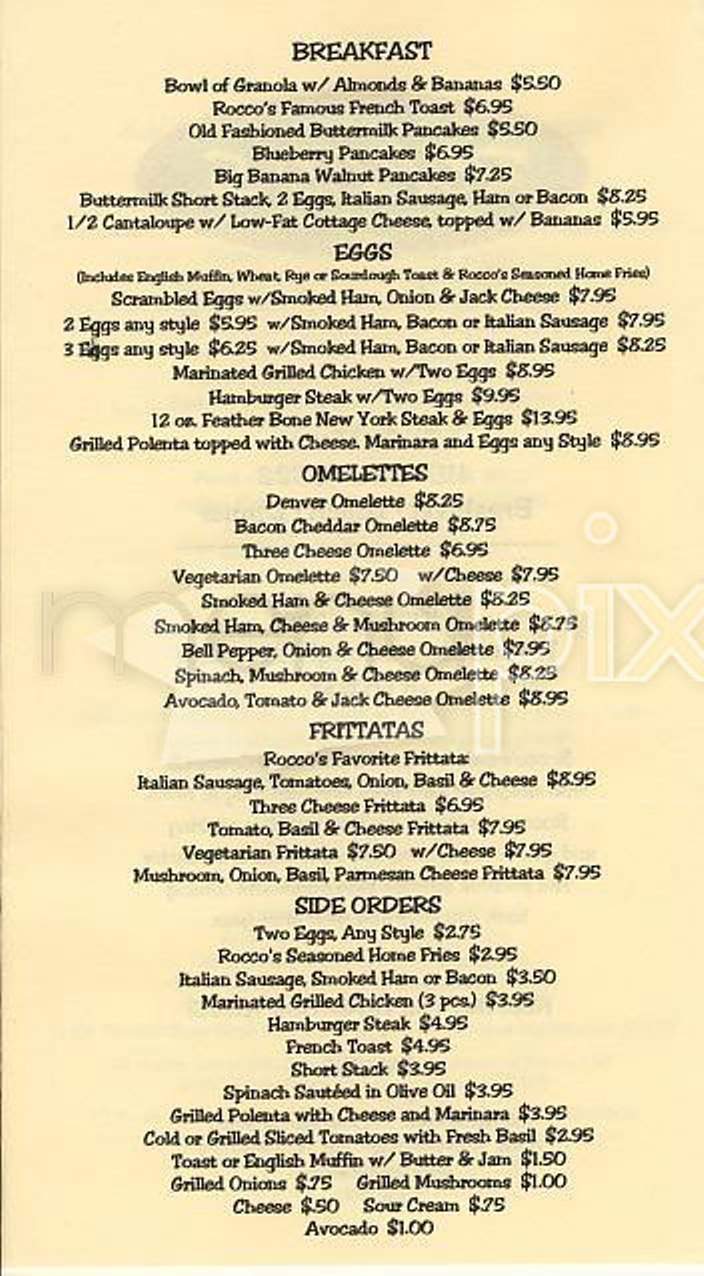 Rocco's Cafe - San Francisco, CA menu_pic