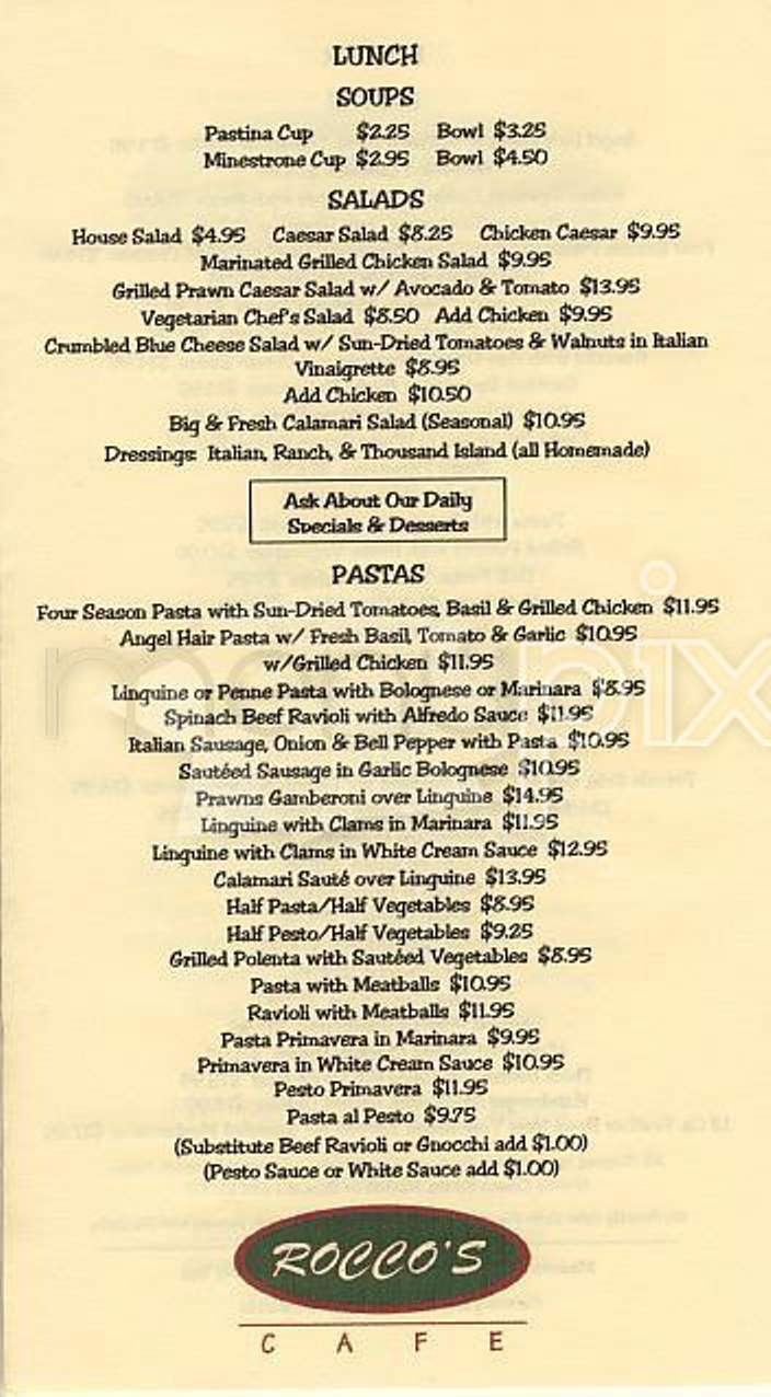 Rocco's Cafe - San Francisco, CA menu_pic