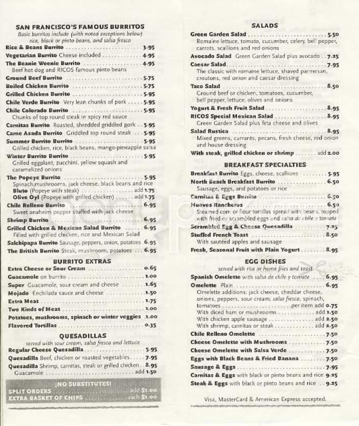 Ricos Fine Mexican - San Francisco, CA menu_pic