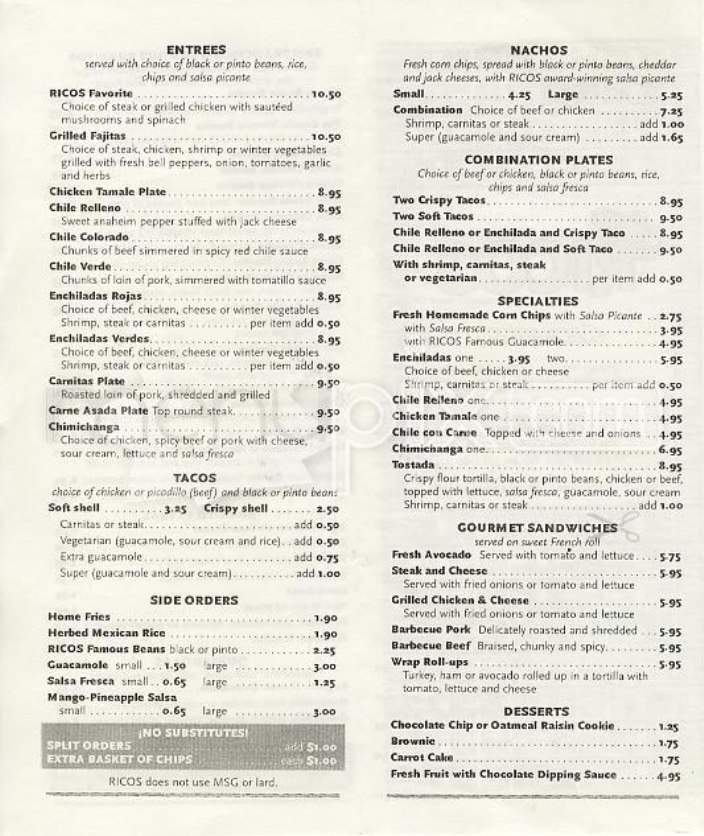 Ricos Fine Mexican - San Francisco, CA menu_pic