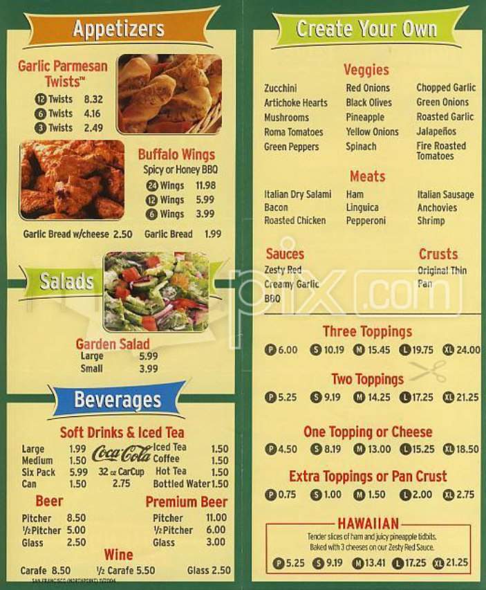 Menu Of Round Table Pizza In San