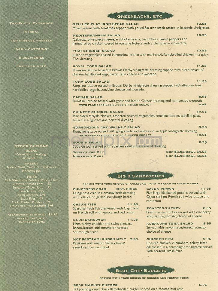 Royal Exchange - San Francisco, CA menu_pic